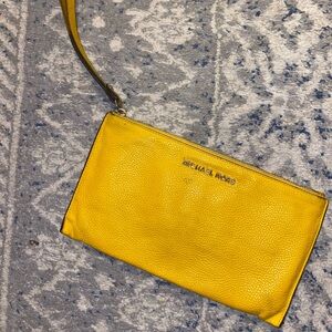 Michael Kors Yellow Leather Wristlet Clutch with Detachable Strap